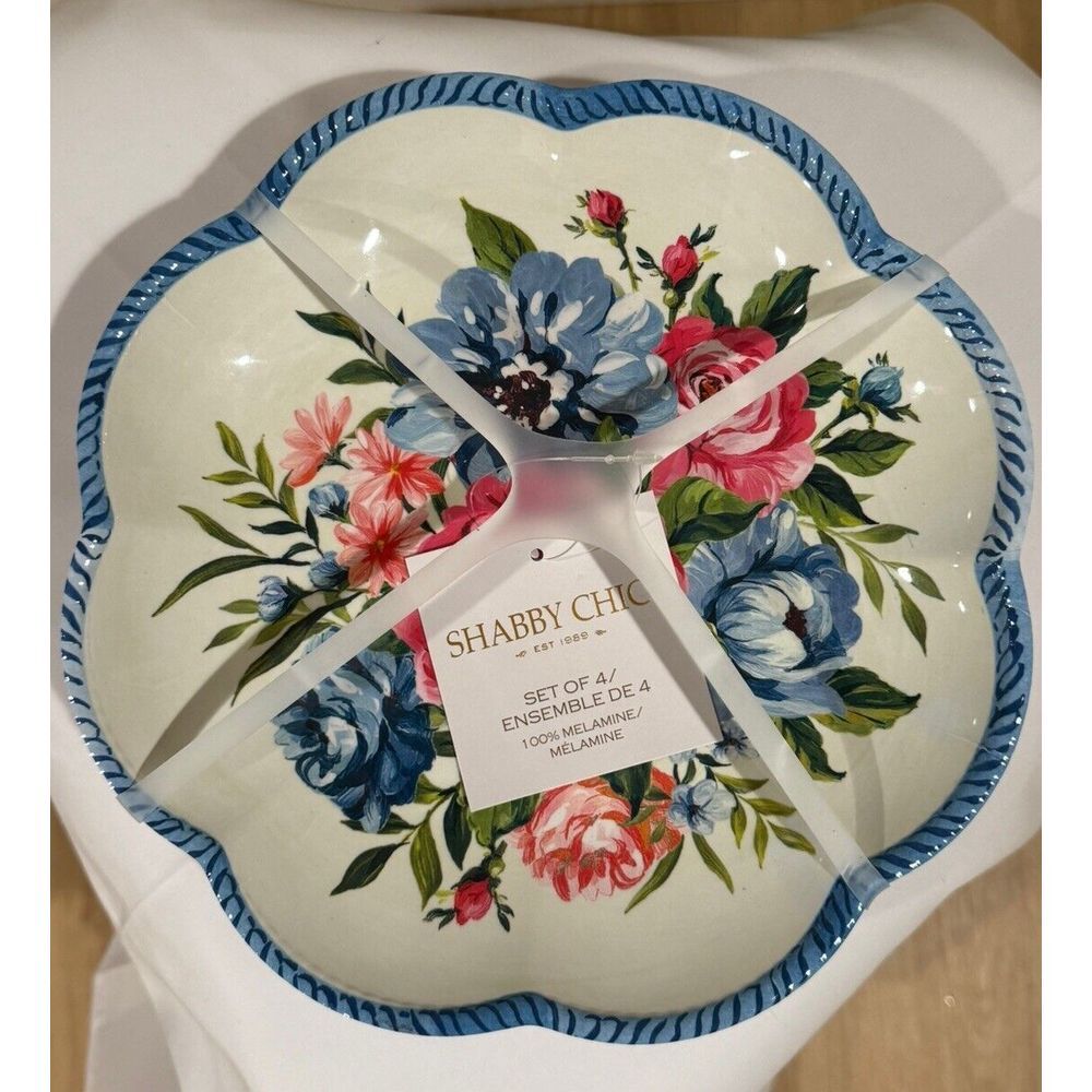 Shabby Chic Easter Spring Floral Melamine‎ Scalloped Salad Plates Set of 4/9"